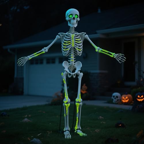 Halloween Skeleton Decorations Under $300 (2026) guide thumbnail featuring Oddwaxs 8ft Halloween Giant Skeleton - Posable with Glowing Eyes &...